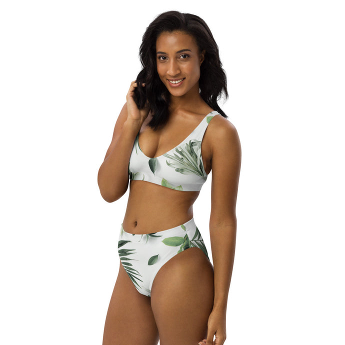 Floral Green High-Waisted Bikini